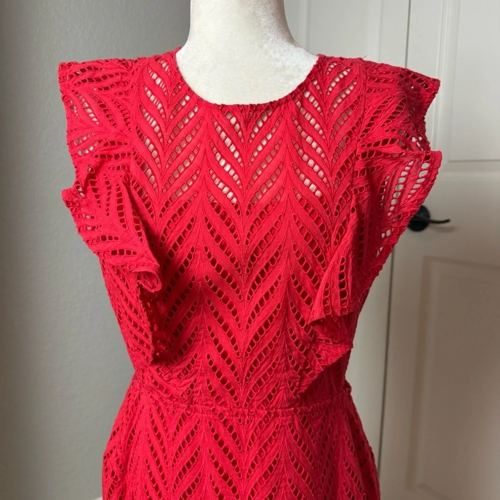 Bardot Kira Red Eyelet Ruffle Dress Size 10/L - Picture 11 of 14